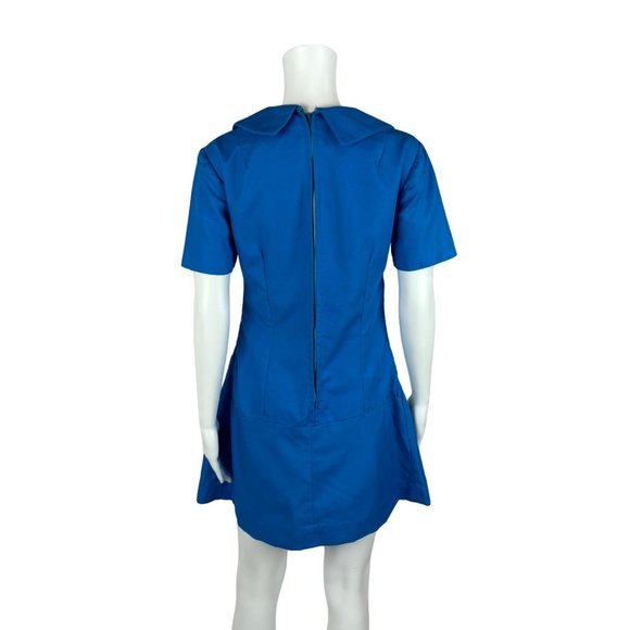 Vintage 60s Scooter Dress Women's Medium Mod Royal Blue V-Neck Dropped Waist - Picture 8 of 11